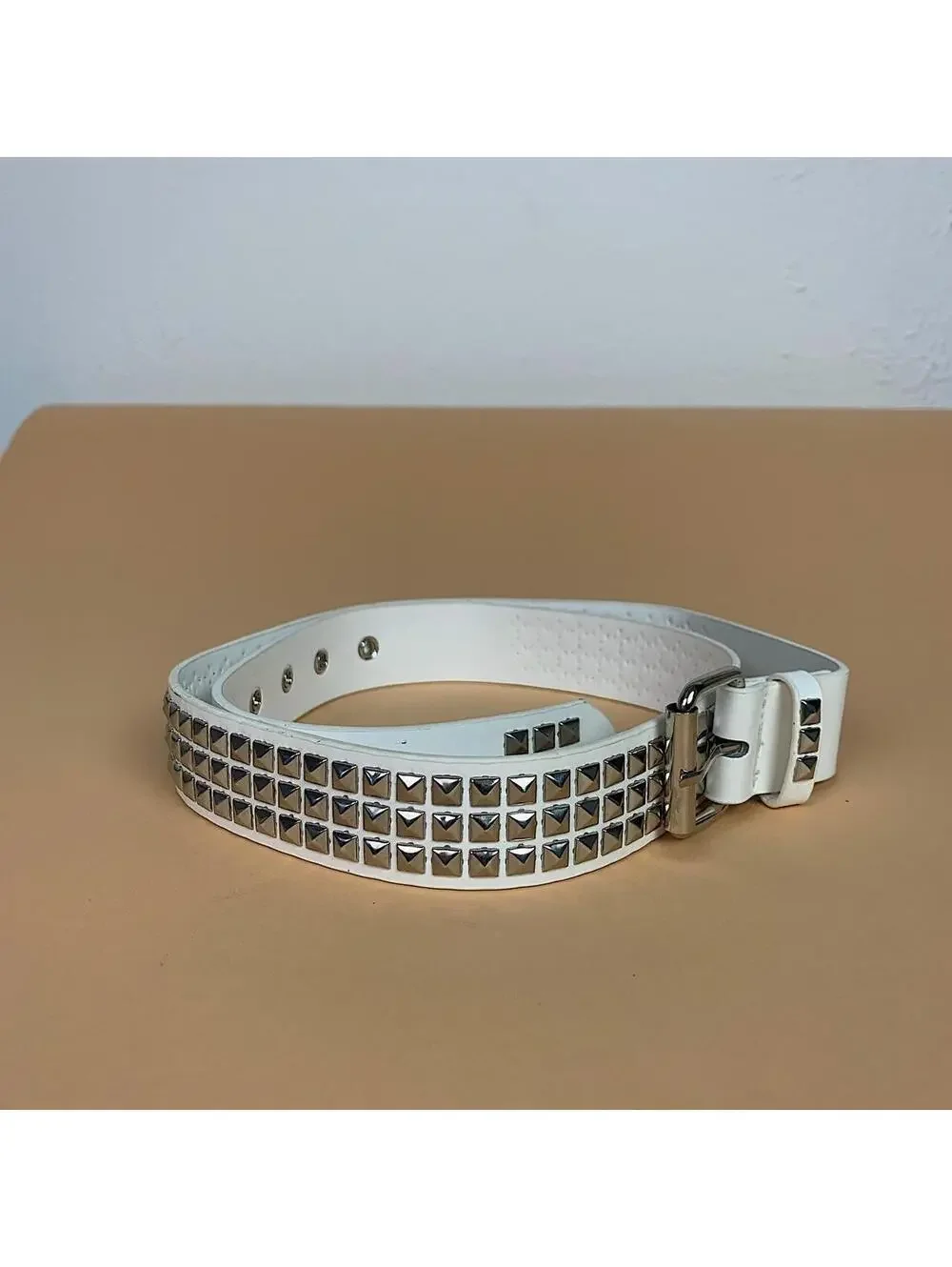 Vintage Y2K White Punk Cyber Studded Diamond Belt